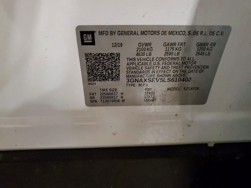 Aukcja sprzedaży 2020 Chevrolet Equinox, vin: 3GNAXSEV5LS610402, numer aukcji: 47752006