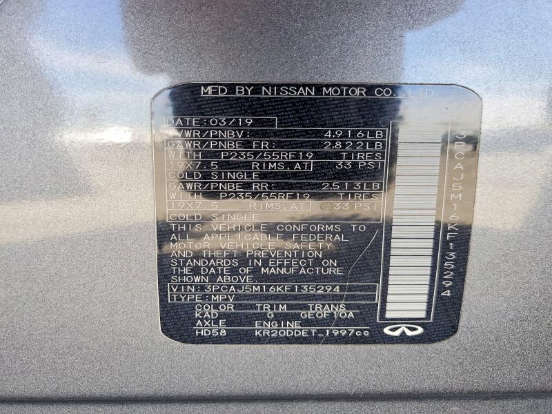 79314575 :رقم المزاد ، 3PCAJ5M16KF135294 vin ، 2019 Infiniti Qx50 مزاد بيع