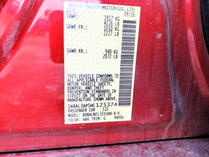 Продаж на аукціоні авто 2017 Nissan Altima, vin: 1N4AL3AP5HC125374, номер лоту: 46007396
