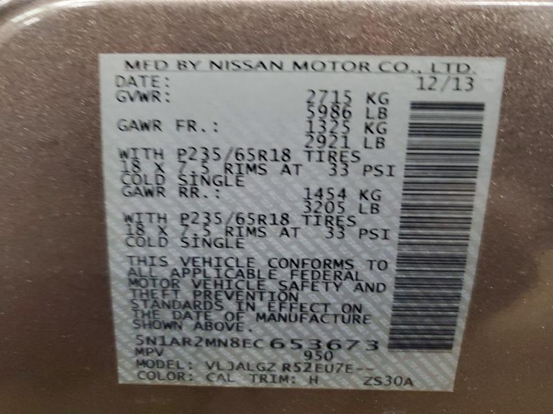 Aukcja sprzedaży 2014 Nissan Pathfinder, vin: 5N1AR2MN8EC653673, numer aukcji: 48047666