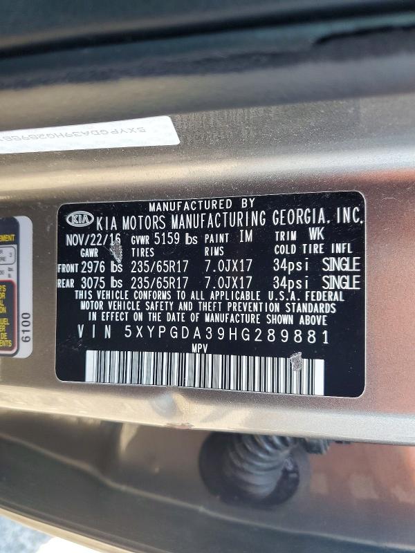 Продажа на аукционе авто 2017 Kia Sorento, vin: 5XYPGDA39HG289881, номер лота: 45512876