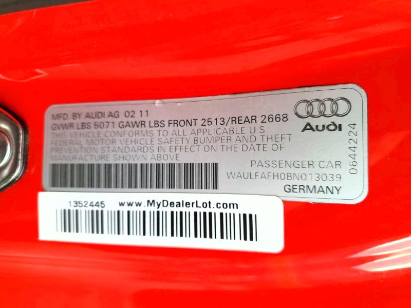 46535676 :رقم المزاد ، WAULFAFH0BN013039 vin ، 2011 Audi A5 مزاد بيع