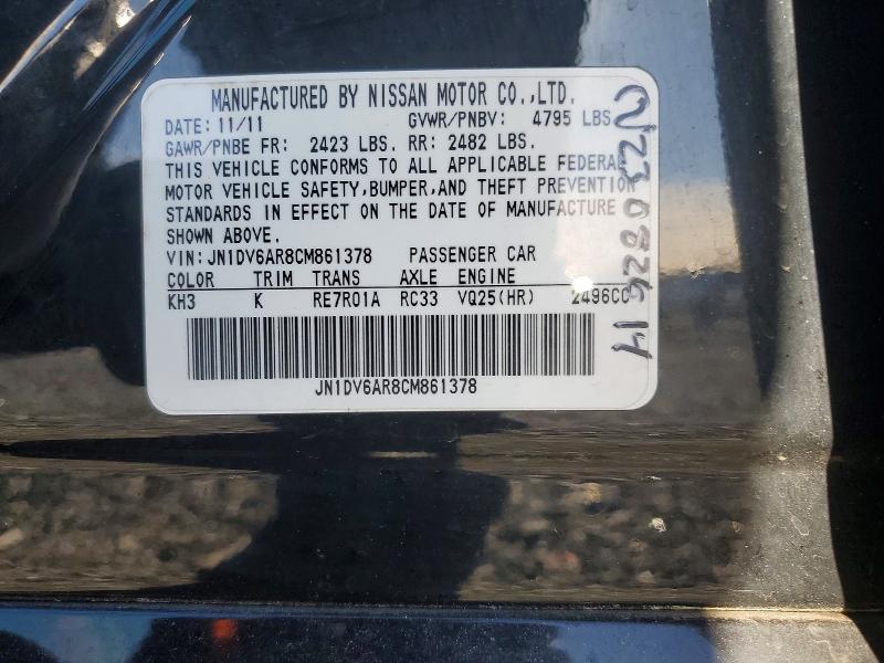 46112186 :رقم المزاد ، JN1DV6AR8CM861378 vin ، 2012 Infiniti G25 Sedan مزاد بيع