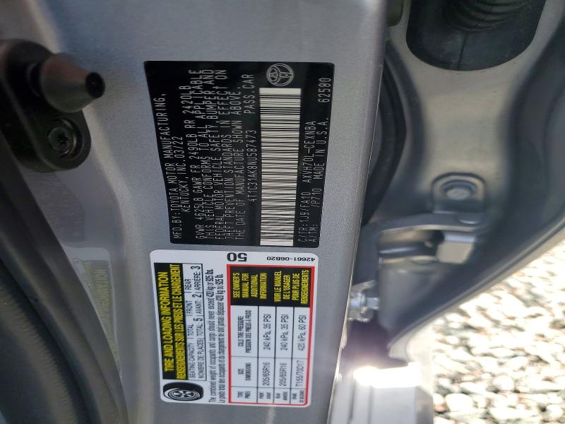 2022 Toyota Camry Hybrid მანქანა იყიდება აუქციონზე, vin: 4T1C31AK8NU587473, აუქციონის ნომერი: 79963105