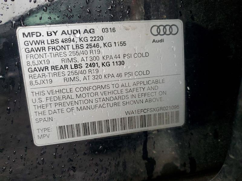 2016 Audi Q3 მანქანა იყიდება აუქციონზე, vin: WA1EFCFSXGR021095, აუქციონის ნომერი: 41654466