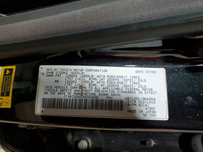 Продажа на аукционе авто 2003 Lexus Gx 470, vin: JTJBT20X230022432, номер лота: 47700166