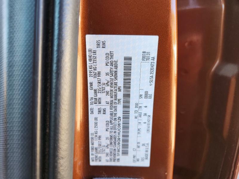 77567605 :رقم المزاد ، 1FMCU9G91HUC06129 vin ، 2017 Ford Escape مزاد بيع