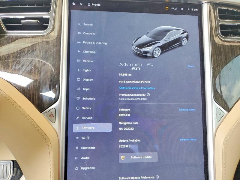 2013 Tesla Model S მანქანა იყიდება აუქციონზე, vin: 5YJSA1AG8DFP07619, აუქციონის ნომერი: 47954366