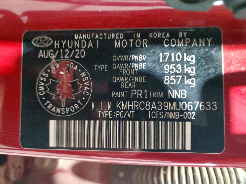 48279386 :رقم المزاد ، KMHRC8A39MU067633 vin ، 2021 Hyundai Venue مزاد بيع