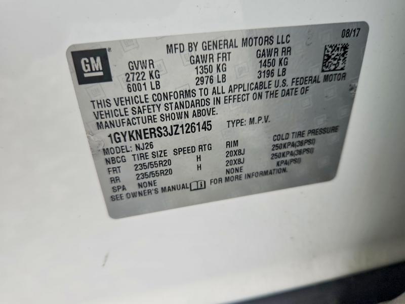 2018 Cadillac Xt5 მანქანა იყიდება აუქციონზე, vin: 1GYKNERS3JZ126145, აუქციონის ნომერი: 45760666