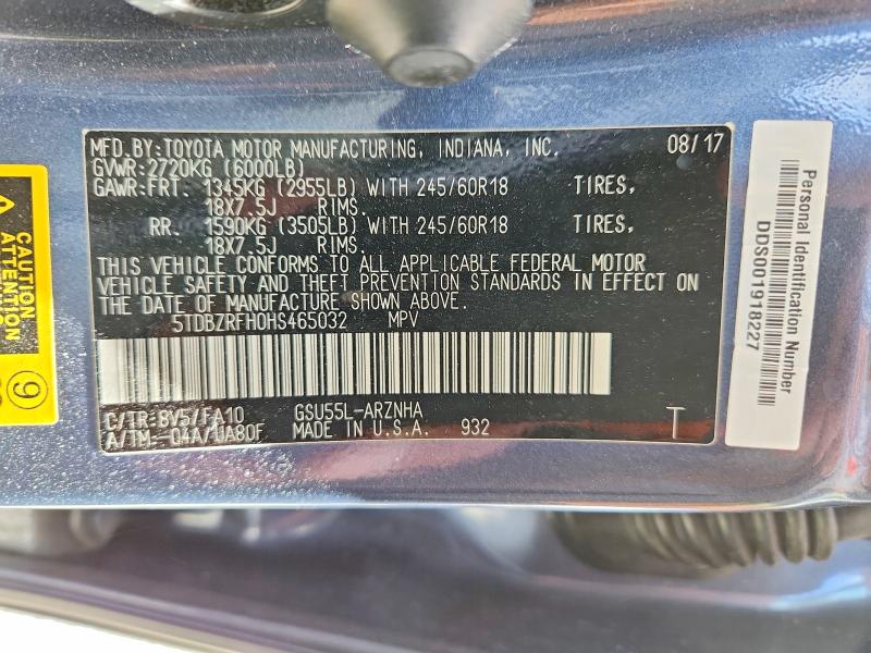 Продажа на аукционе авто 2017 Toyota Highlander, vin: 5TDBZRFH0HS465032, номер лота: 47967576