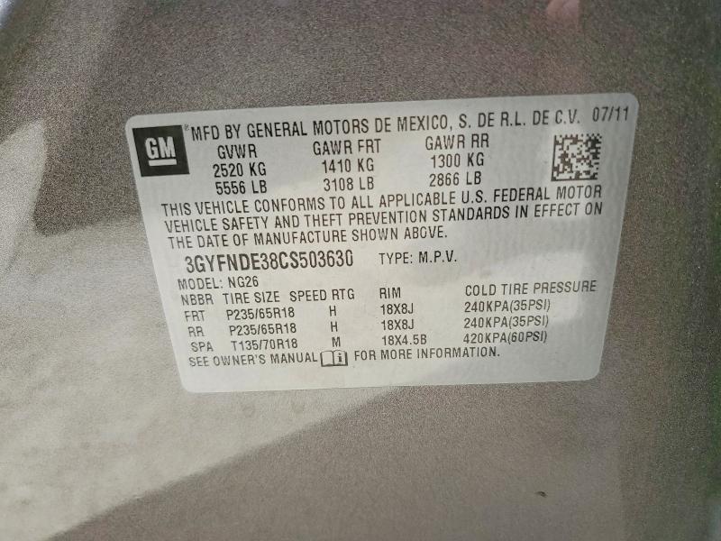 47047566 :رقم المزاد ، 3GYFNDE38CS503630 vin ، 2012 Cadillac Srx مزاد بيع