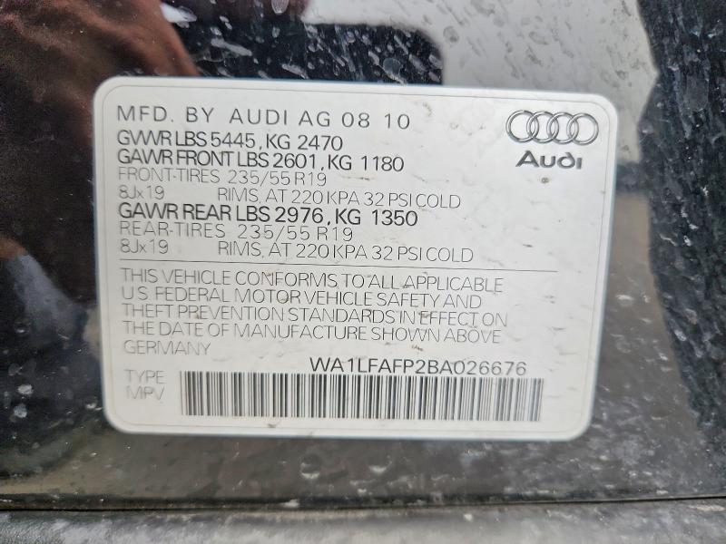 41813876 :رقم المزاد ، WA1LFAFP2BA026676 vin ، 2011 Audi Q5 مزاد بيع