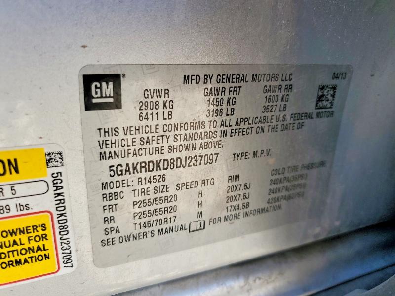 Aukcja sprzedaży 2013 Buick Enclave, vin: 5GAKRDKD8DJ237097, numer aukcji: 42078756