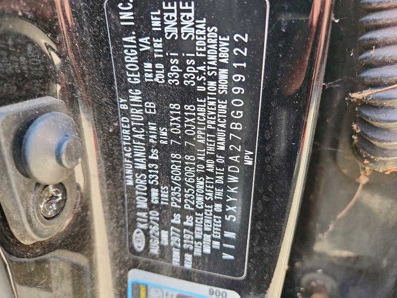48185696 :رقم المزاد ، 5XYKWDA27BG099122 vin ، 2011 Kia Sorento مزاد بيع