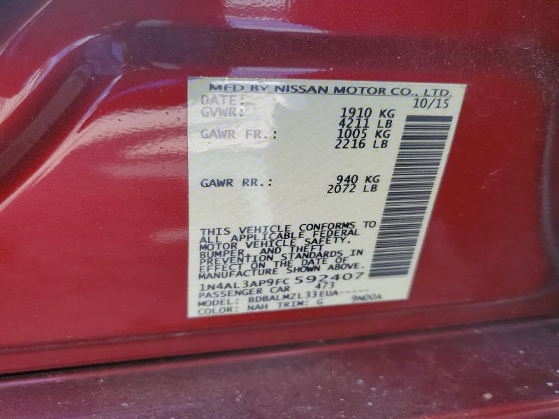 2015 Nissan Altima მანქანა იყიდება აუქციონზე, vin: 1N4AL3AP9FC592407, აუქციონის ნომერი: 79681325