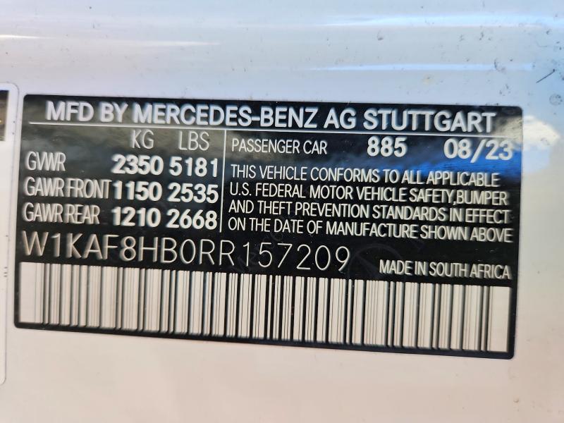 45748446 :رقم المزاد ، W1KAF8HB0RR157209 vin ، 2024 Mercedes-benz C مزاد بيع