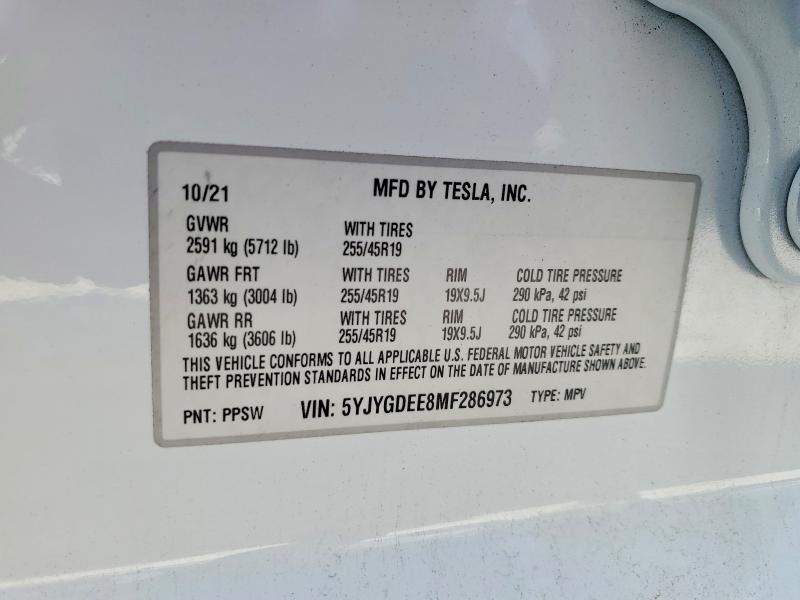 2021 Tesla Model  Y მანქანა იყიდება აუქციონზე, vin: 5YJYGDEE8MF286973, აუქციონის ნომერი: 47635896