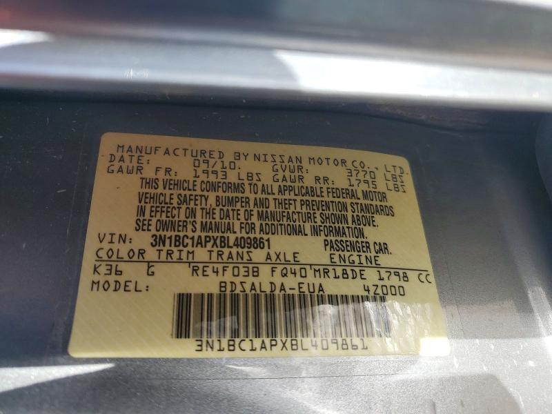 2011 Nissan Versa მანქანა იყიდება აუქციონზე, vin: 3N1BC1APXBL409861, აუქციონის ნომერი: 46064496