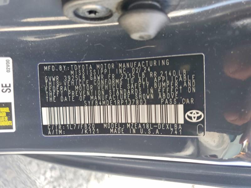 Aukcja sprzedaży 2024 Toyota Corolla, vin: 5YFB4MDE1RP137803, numer aukcji: 47257306