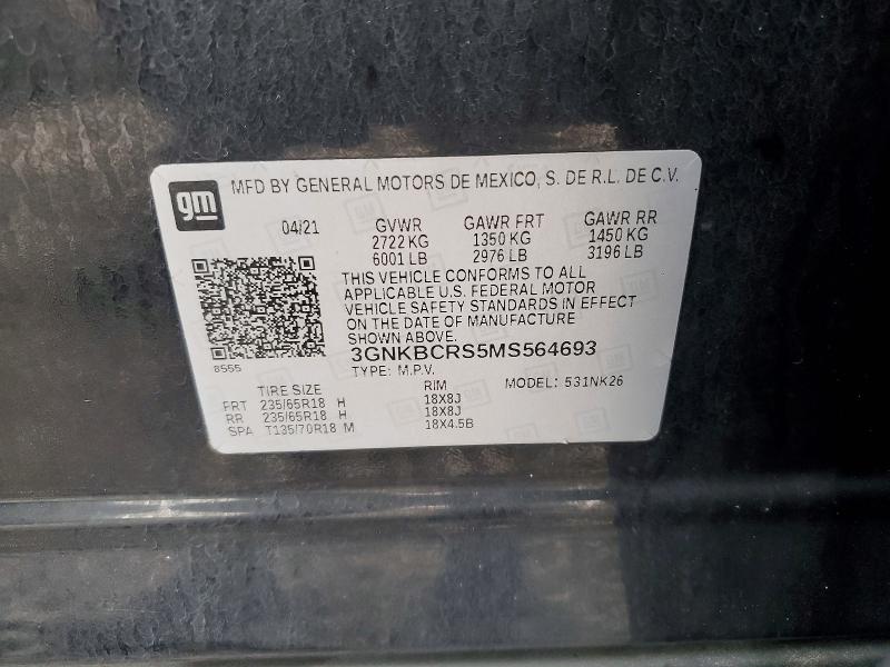 Aukcja sprzedaży 2021 Chevrolet Blazer, vin: 3GNKBCRS5MS564693, numer aukcji: 79578815