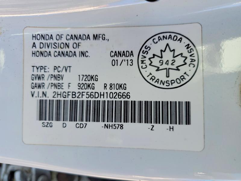 Продажа на аукционе авто 2013 Honda Civic, vin: 2HGFB2F56DH102666, номер лота: 47610206