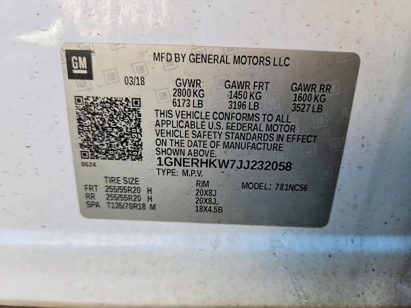 78167635 :رقم المزاد ، 1GNERHKW7JJ232058 vin ، 2018 Chevrolet Traverse مزاد بيع