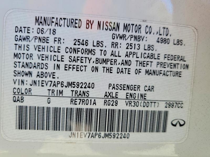2018 Infiniti Q50 მანქანა იყიდება აუქციონზე, vin: JN1EV7AP6JM592240, აუქციონის ნომერი: 46344306