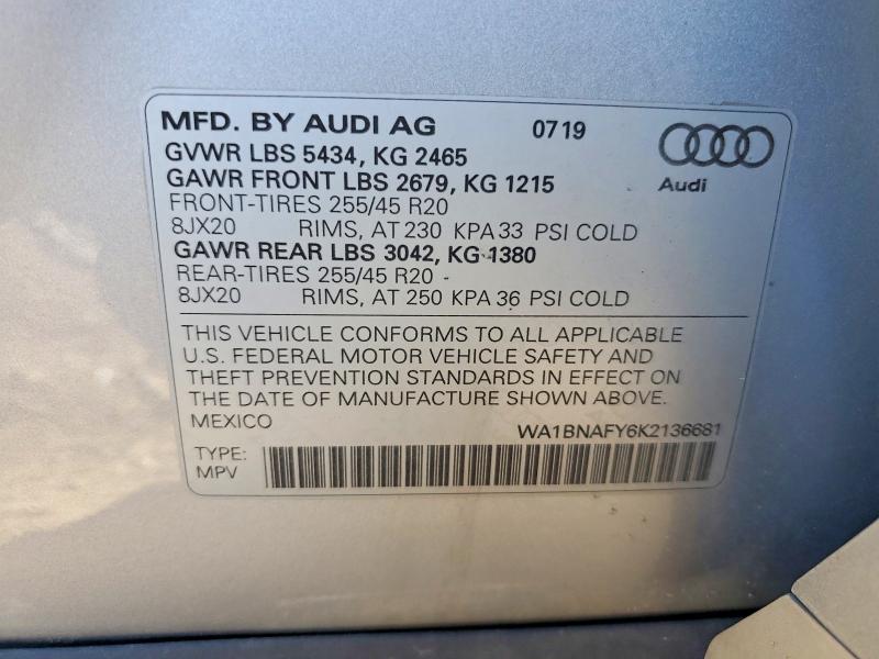 Aukcja sprzedaży 2019 Audi Q5, vin: WA1BNAFY6K2136681, numer aukcji: 41828636