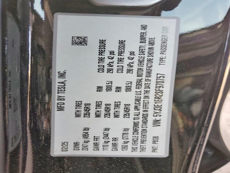46408486 :رقم المزاد ، 5YJ3E1EB2SF970757 vin ، 2025 Tesla Model 3 مزاد بيع