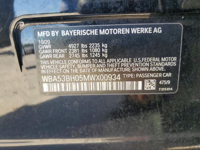 2021 Bmw 530 მანქანა იყიდება აუქციონზე, vin: WBA53BH05MWX00934, აუქციონის ნომერი: 79688185
