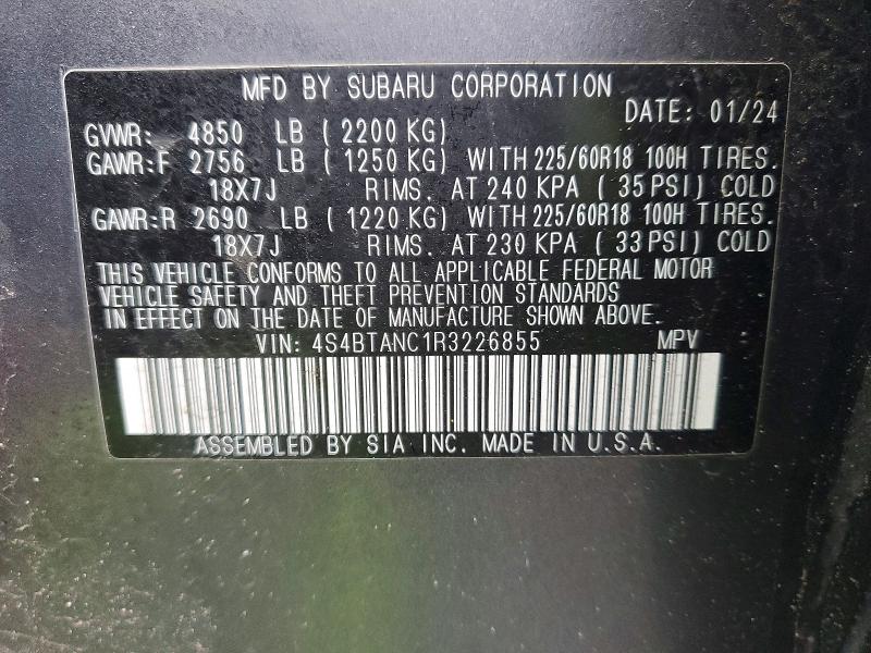 Aukcja sprzedaży 2024 Subaru Outback, vin: 4S4BTANC1R3226855, numer aukcji: 46984956