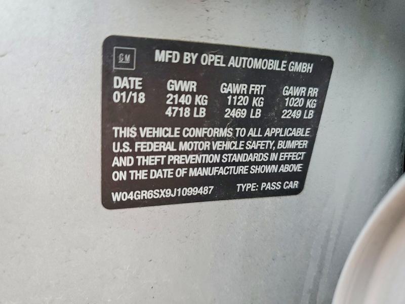 41816796 :رقم المزاد ، W04GR6SX9J1099487 vin ، 2018 Buick Regal مزاد بيع