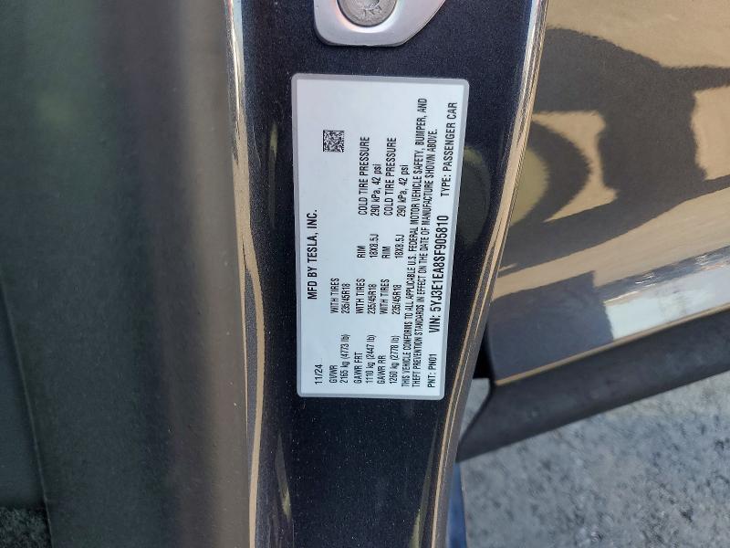 2025 Tesla Model 3 მანქანა იყიდება აუქციონზე, vin: 5YJ3E1EA8SF905810, აუქციონის ნომერი: 45953136
