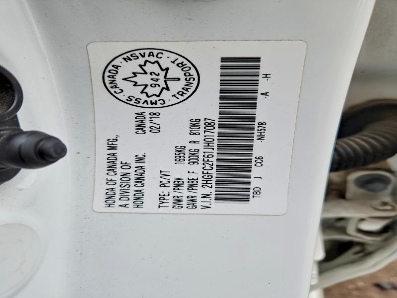 2018 Honda Civic მანქანა იყიდება აუქციონზე, vin: 2HGFC2F61JH017087, აუქციონის ნომერი: 47248946