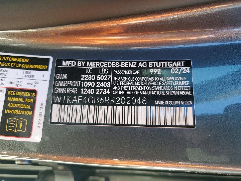 Продажа на аукционе авто 2024 Mercedes-benz C, vin: W1KAF4GB6RR202048, номер лота: 46174936