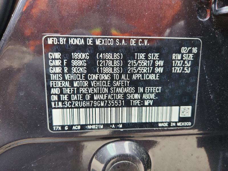 Aukcja sprzedaży 2016 Honda Hr-v, vin: 3CZRU6H79GM735531, numer aukcji: 46347446