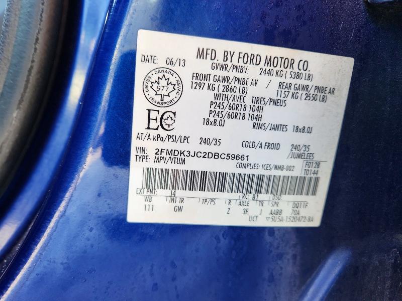 2013 Ford Edge მანქანა იყიდება აუქციონზე, vin: 2FMDK3JC2DBC59661, აუქციონის ნომერი: 79242965