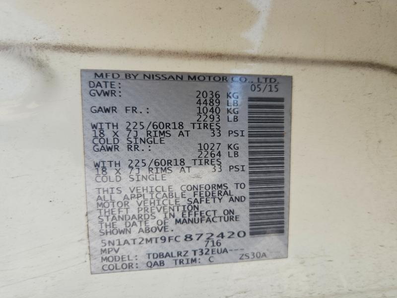 2015 Nissan Rogue მანქანა იყიდება აუქციონზე, vin: 5N1AT2MT9FC872420, აუქციონის ნომერი: 45969896