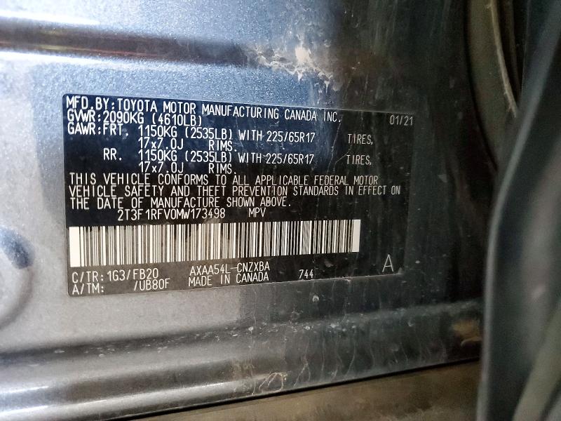 2021 Toyota Rav4 მანქანა იყიდება აუქციონზე, vin: 2T3F1RFV0MW173498, აუქციონის ნომერი: 41917336