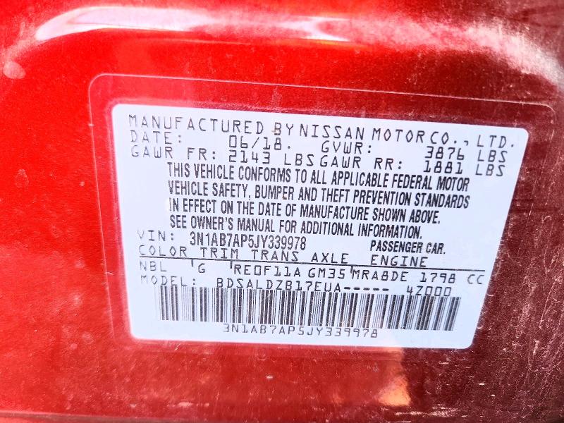 Продаж на аукціоні авто 2018 Nissan Sentra, vin: 3N1AB7AP5JY339978, номер лоту: 79658485