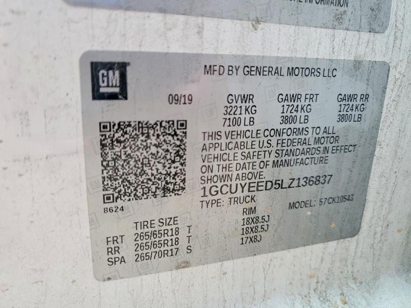 Aukcja sprzedaży 2020 Chevrolet Silverado, vin: 1GCUYEED5LZ136837, numer aukcji: 72465635