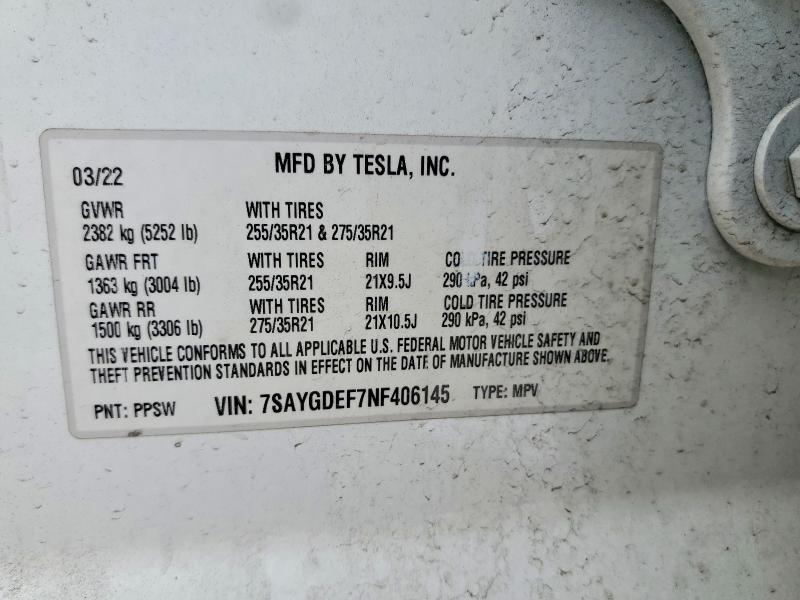 Aukcja sprzedaży 2022 Tesla Model Y, vin: 7SAYGDEF7NF406145, numer aukcji: 47965276