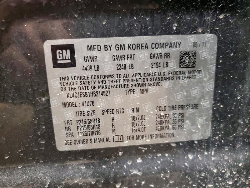 Продажа на аукционе авто 2017 Buick Encore, vin: KL4CJESB1HB214527, номер лота: 45737066