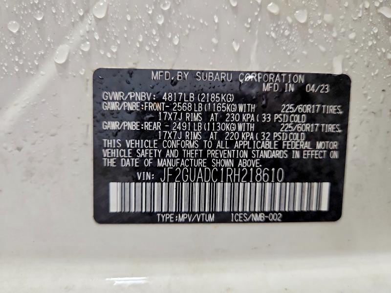 Продаж на аукціоні авто 2024 Subaru Crosstrek, vin: JF2GUADC1RH218610, номер лоту: 46725586