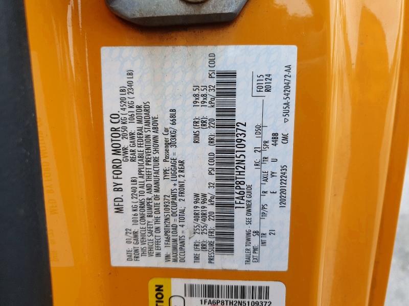 Продаж на аукціоні авто 2022 Ford Mustang, vin: 1FA6P8TH2N5109372, номер лоту: 46403416