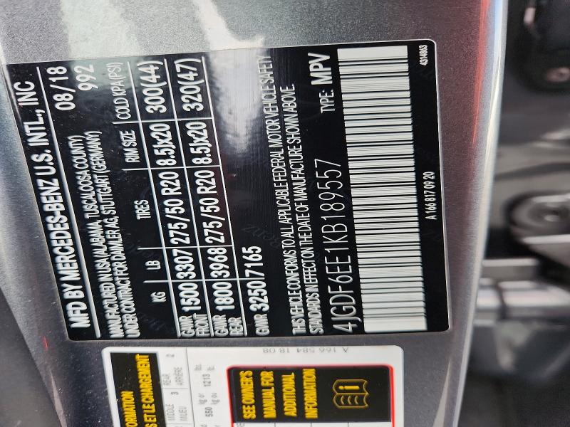 Aukcja sprzedaży 2019 Mercedes-benz Gls, vin: 4JGDF6EE1KB189557, numer aukcji: 41712236