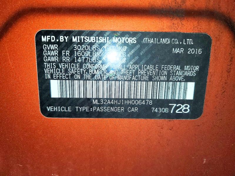 Продаж на аукціоні авто 2017 Mitsubishi Mirage, vin: ML32A4HJ1HH006478, номер лоту: 47213846