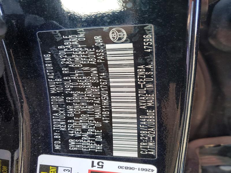 Aukcja sprzedaży 2019 Toyota Camry, vin: 4T1B11HK5KU176714, numer aukcji: 47401056