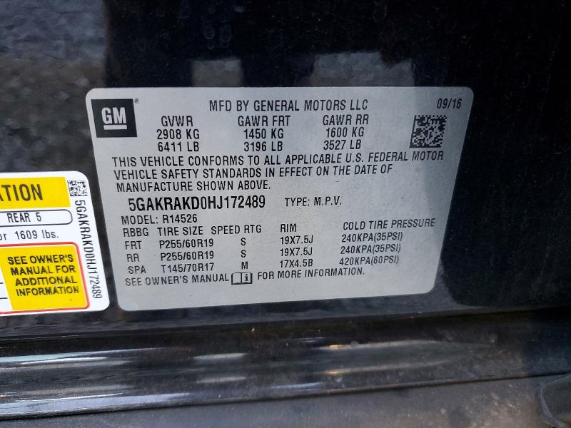 41948736 :رقم المزاد ، 5GAKRAKD0HJ172489 vin ، 2017 Buick Enclave مزاد بيع